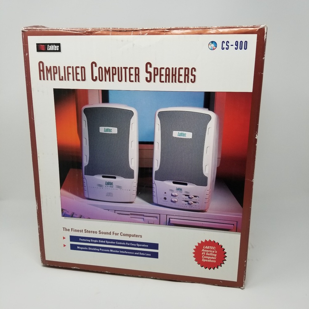 Vintage Labtec CS-900 Computer Speakers In Box w/ All Cables See Pics